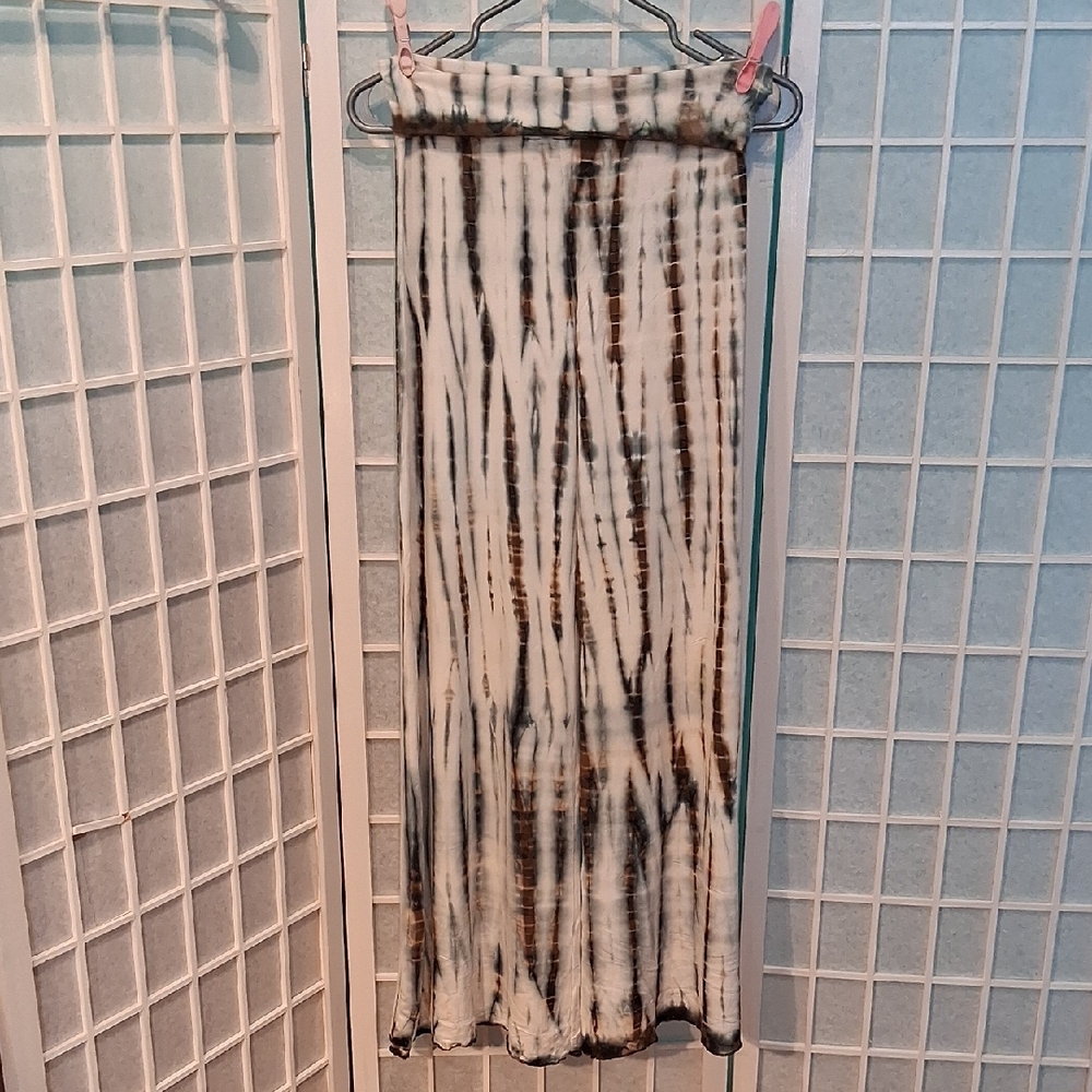 NEW! M Elegant Brown and White Wide Leg Pants 6732